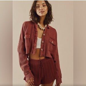 Free People Scout Jacket in cropped length and color rust